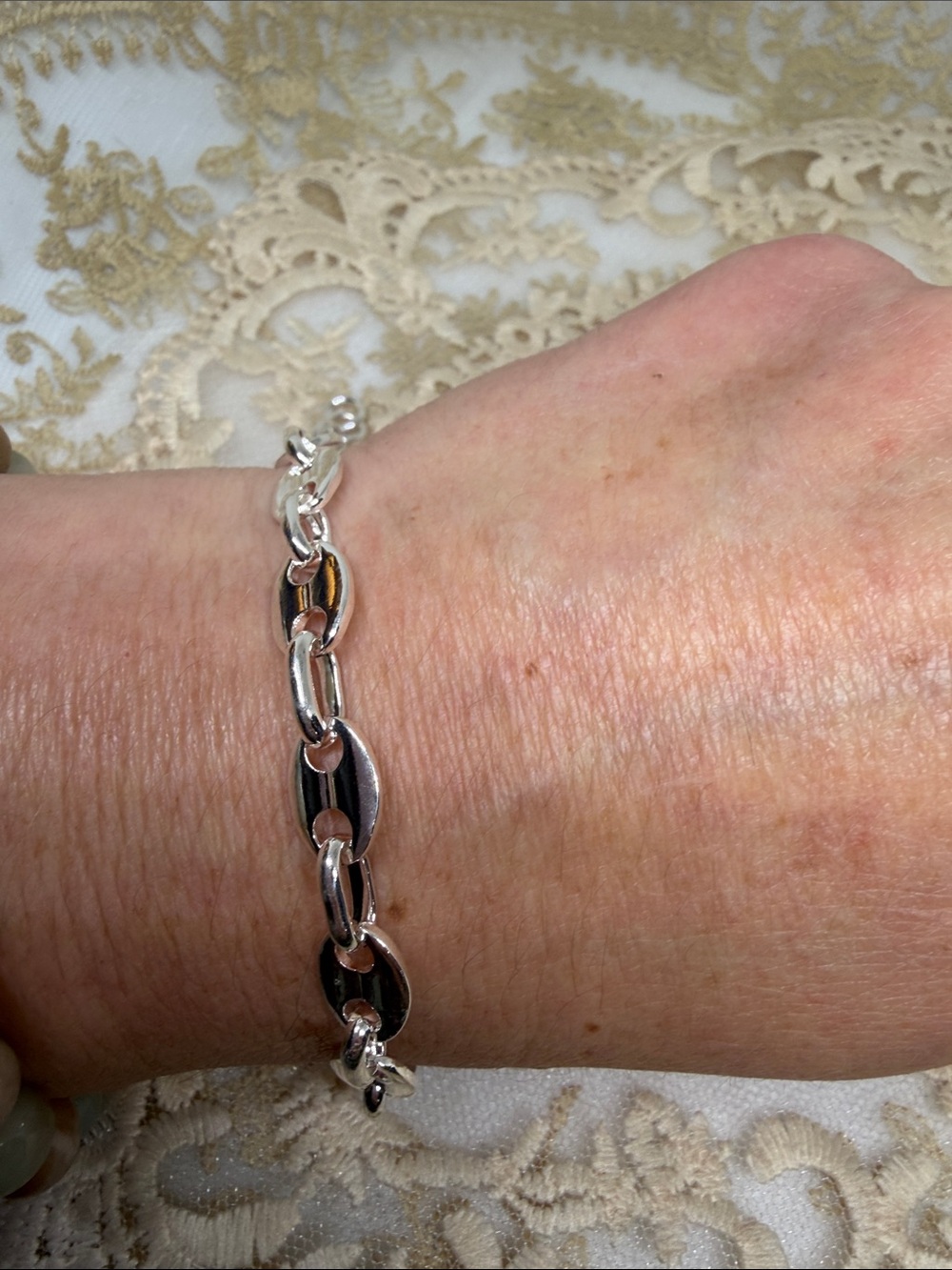 925 Sterling Silver Flat Oval Link Chain Bracelet Modern Italian Style